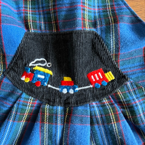 Vintage Plaid Romper Overalls 90s Y2K Blue Red Train 12 Months Baby Toddler Boy - Picture 6 of 7